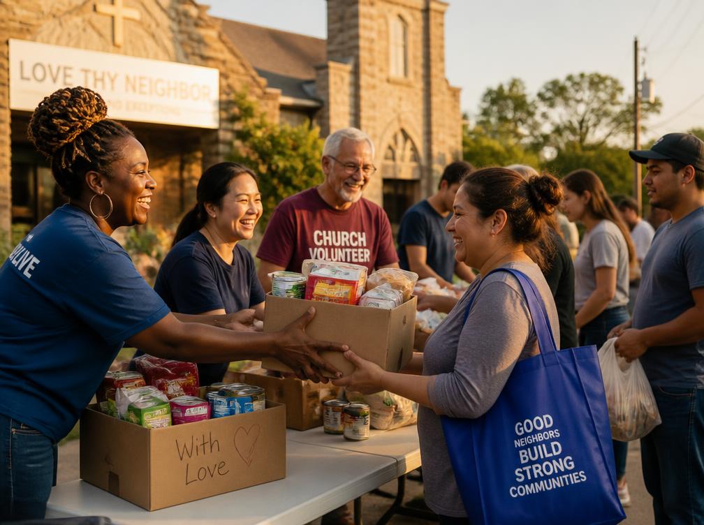 Church volunteers serving their community with food boxes